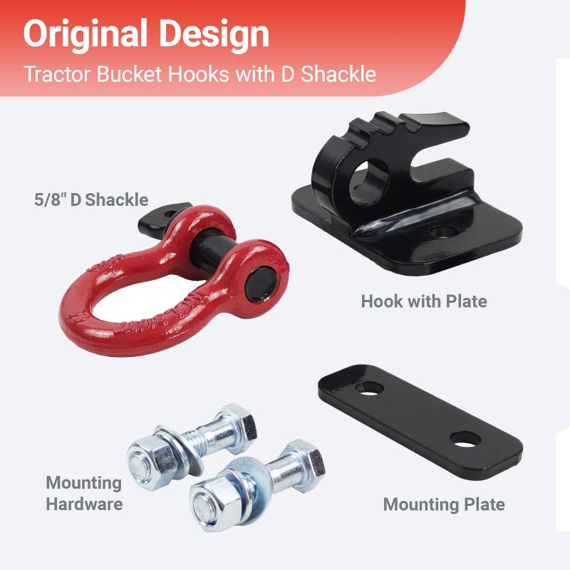 REDTEE 3/8 inch Tractor Bucket Grab Hook with 5/8 inch Tie Down D-Ring Shackle(2 Pack), Bolt On Tow Hook Mount with Bracket Plate, Max Tow Capacity 10,000 lbs. Black Coating - Image 5