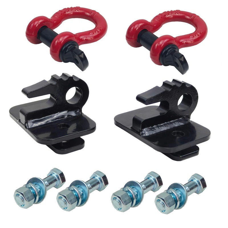 REDTEE 3/8 inch Tractor Bucket Grab Hook with 5/8 inch Tie Down D-Ring Shackle(2 Pack), Bolt On Tow Hook Mount with Bracket Plate, Max Tow Capacity 10,000 lbs. Black Coating - Image 2