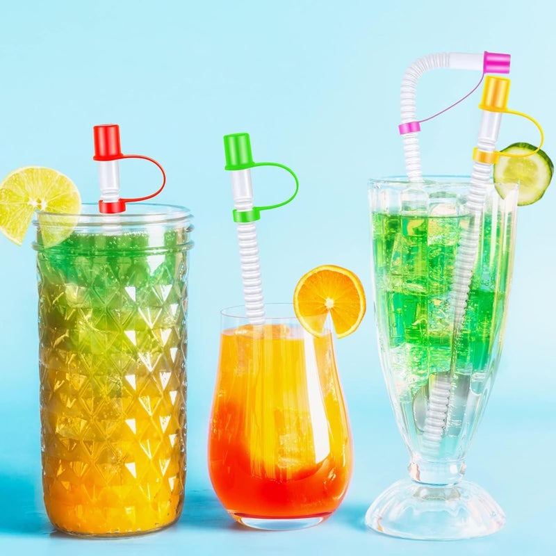 SOLARAE 100 Pcs Reusable Straws with Cover Caps, 11 Inch Flexible Bendable Straws, Reusable Plastic Straws with Colorful Cover Caps for Water Bottle/Mug, Birthday Party Supplies, Wedding Party Supplies - Image 2