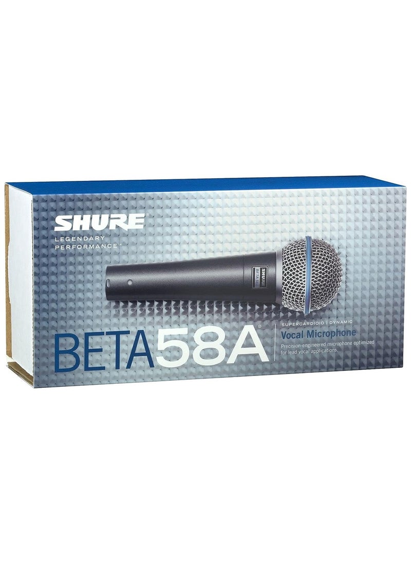 Shure - Vocal Microphone - Single Element Supercardioid Dynamic Mic For Stage Studio, Includes A25D Adjustable Stand Adapter, 5/8 To 3/8 Inch Euro Thread Adapter And Storage Bag Beta 58A Silver - Image 1