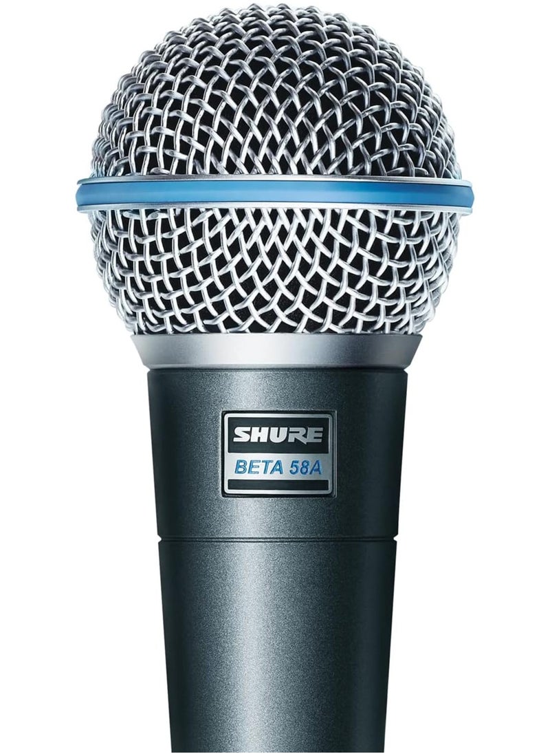 Shure - Vocal Microphone - Single Element Supercardioid Dynamic Mic For Stage Studio, Includes A25D Adjustable Stand Adapter, 5/8 To 3/8 Inch Euro Thread Adapter And Storage Bag Beta 58A Silver - Image 1
