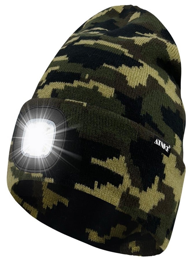 ATNKE LED Lighted Beanie Hat,USB Rechargeable 4 LED Running Headlamp Bright Cap with The Light Gifts for Men and Women/#Camouflage Green - Image 1
