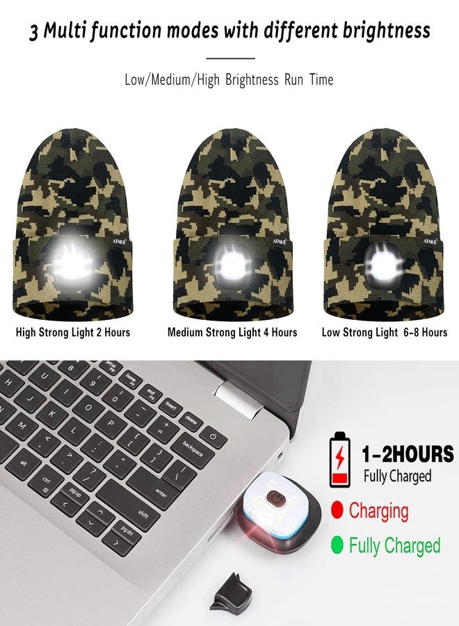 ATNKE LED Lighted Beanie Hat,USB Rechargeable 4 LED Running Headlamp Bright Cap with The Light Gifts for Men and Women/#Camouflage Green - Image 5