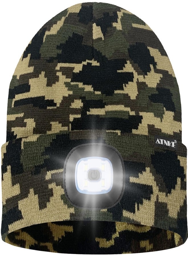 ATNKE LED Lighted Beanie Hat,USB Rechargeable 4 LED Running Headlamp Bright Cap with The Light Gifts for Men and Women/#Camouflage Green - Image 2