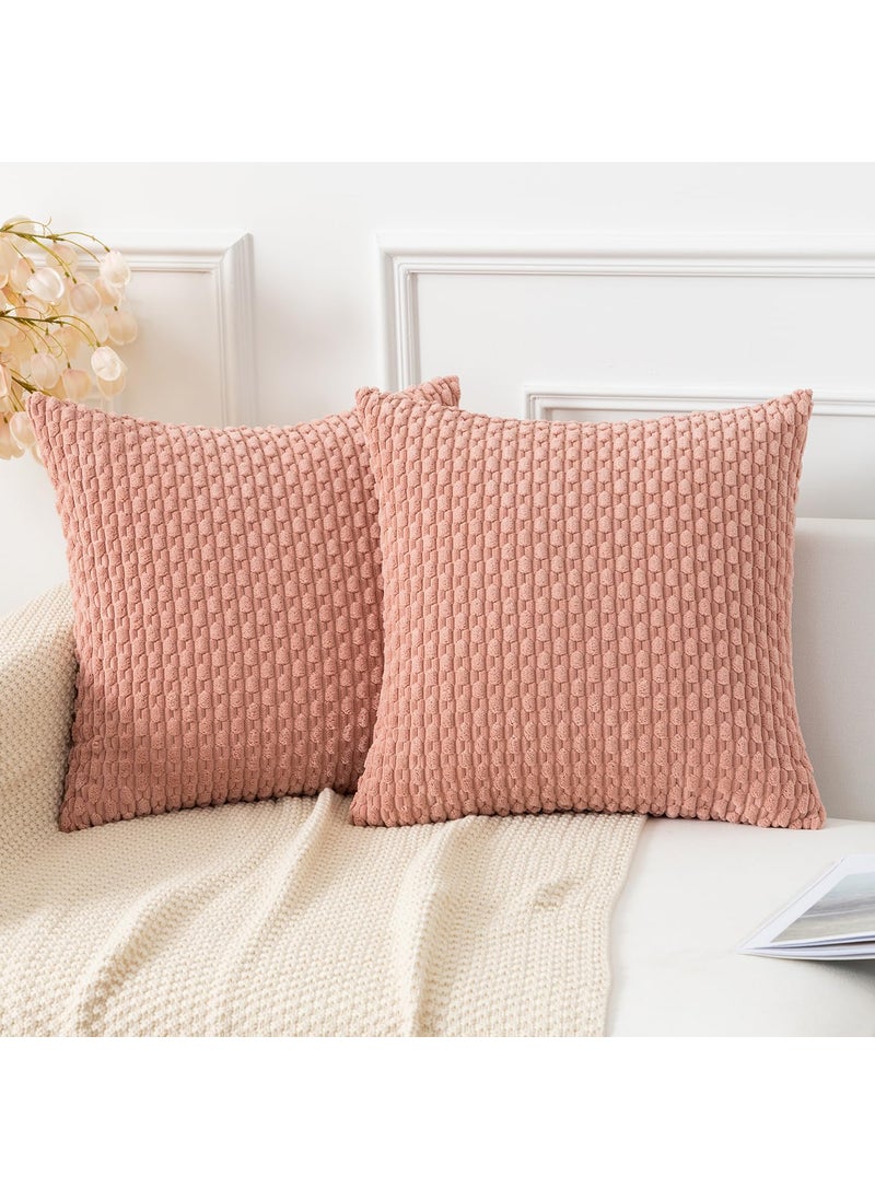 K KEVIN TEXTILE Kevin Textile Throw Pillow Covers Soft Corduroy Decorative Set of 2 Boho Striped Pillow Covers Pillowcases Farmhouse Home Decor for Couch Bed Sofa Living Room 22x22 Inch Baby Pink  - Image 1