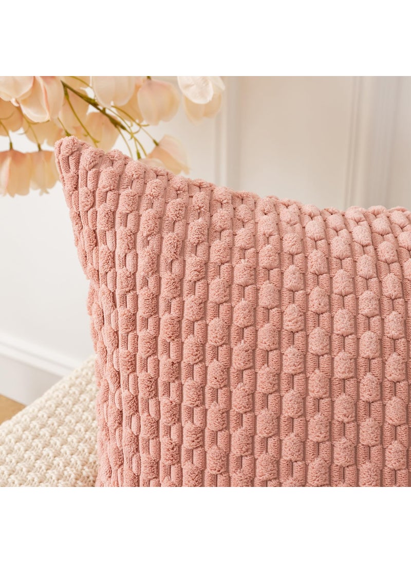 K KEVIN TEXTILE Kevin Textile Throw Pillow Covers Soft Corduroy Decorative Set of 2 Boho Striped Pillow Covers Pillowcases Farmhouse Home Decor for Couch Bed Sofa Living Room 22x22 Inch Baby Pink  - Image 3
