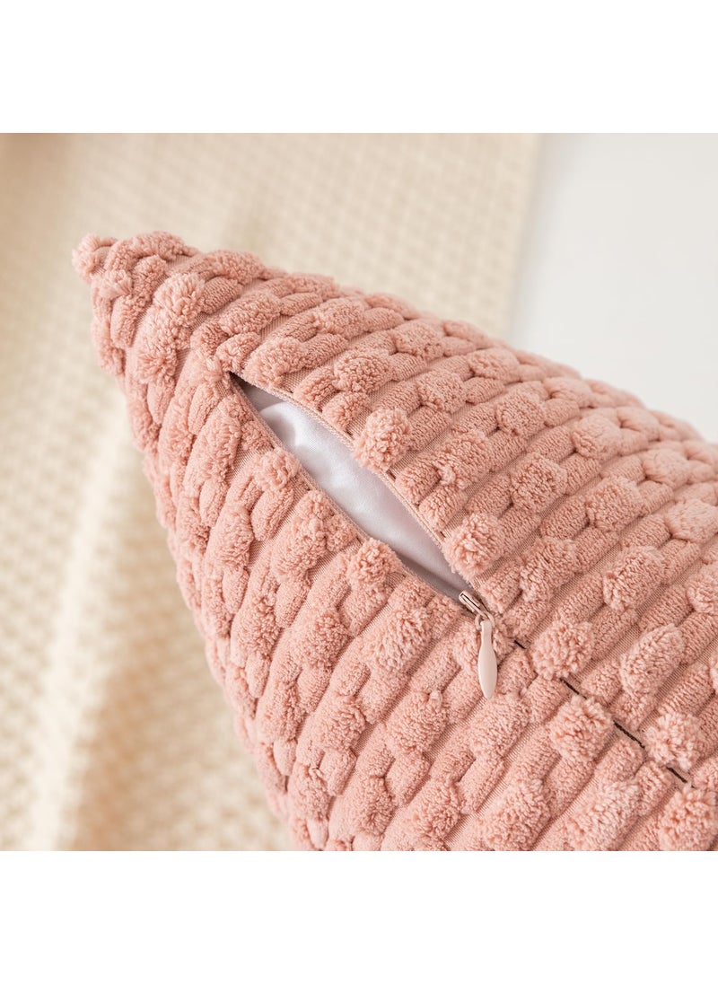 K KEVIN TEXTILE Kevin Textile Throw Pillow Covers Soft Corduroy Decorative Set of 2 Boho Striped Pillow Covers Pillowcases Farmhouse Home Decor for Couch Bed Sofa Living Room 22x22 Inch Baby Pink  - Image 2