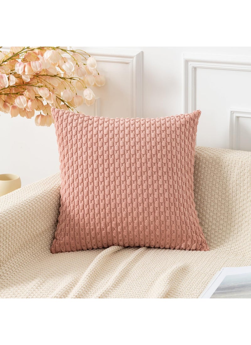 K KEVIN TEXTILE Kevin Textile Throw Pillow Covers Soft Corduroy Decorative Set of 2 Boho Striped Pillow Covers Pillowcases Farmhouse Home Decor for Couch Bed Sofa Living Room 22x22 Inch Baby Pink  - Image 4