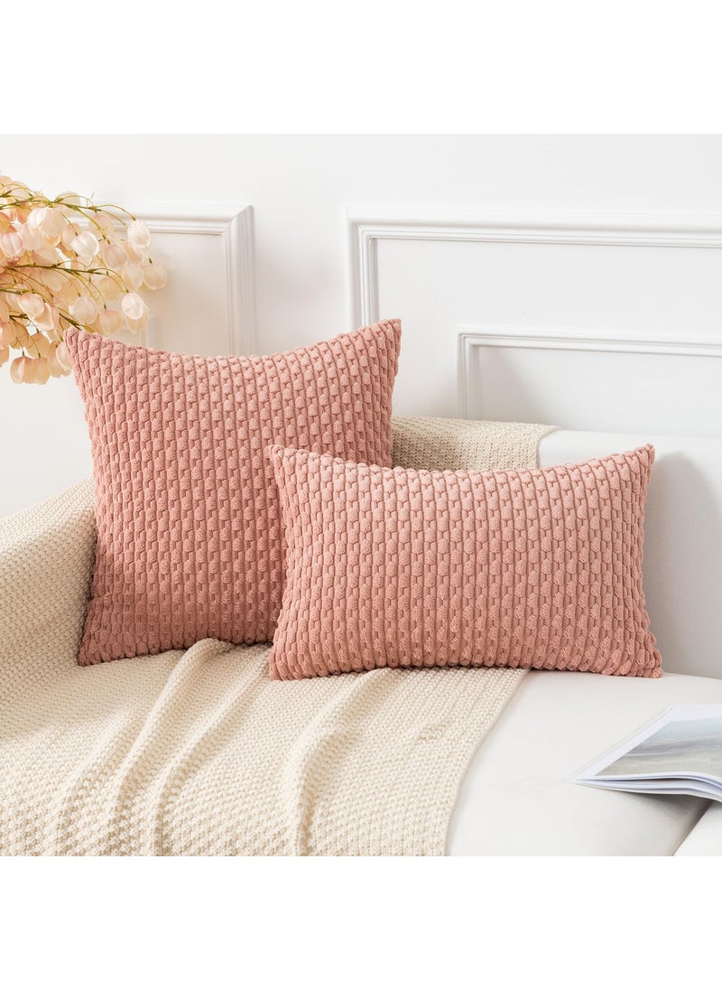 K KEVIN TEXTILE Kevin Textile Throw Pillow Covers Soft Corduroy Decorative Set of 2 Boho Striped Pillow Covers Pillowcases Farmhouse Home Decor for Couch Bed Sofa Living Room 22x22 Inch Baby Pink  - Image 5