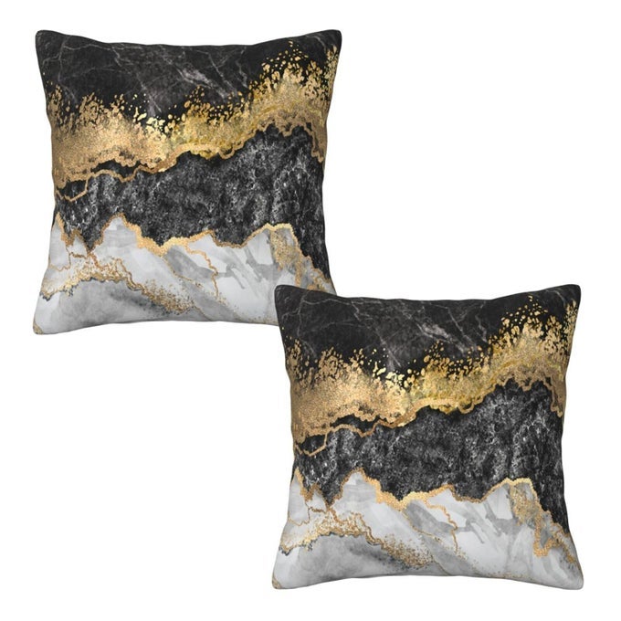 BLACK AND GOLD ABSTRACT MARBLE THROW PILLOW COVERS 20X20 INCHES SET OF 2 GOLD GREY DECORATIVE PILLOW CASE SQUARE CUSHION COVERS FOR SOFA BED COUCH LIVING ROOM