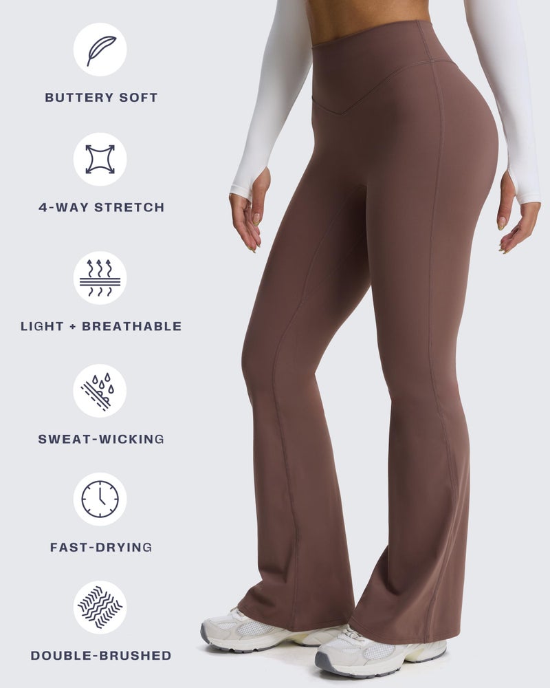 Aoxjox Flare Leggings for Women Metamorph Mid-Rise Hidden Scrunch Butt Lifting Wide Leg Yoga Pants 34" (Fudge Coffee, Small) - Image 4