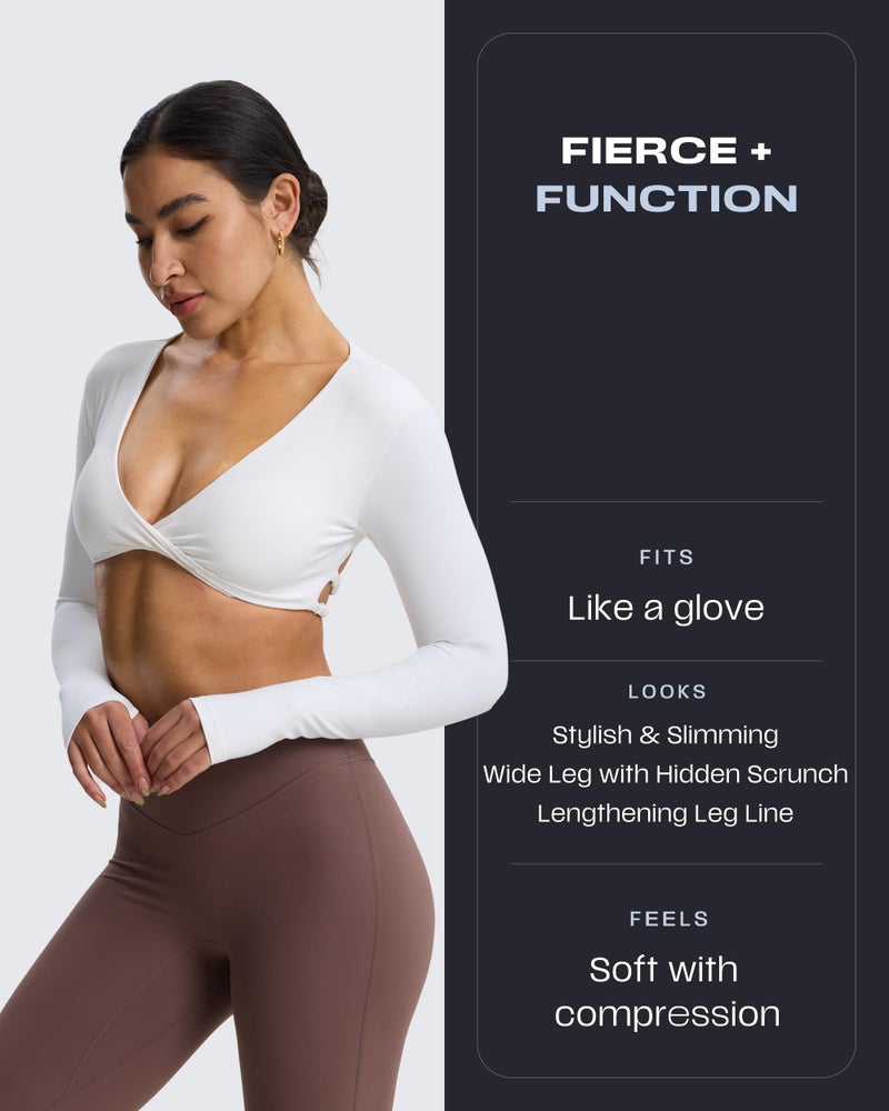Aoxjox Flare Leggings for Women Metamorph Mid-Rise Hidden Scrunch Butt Lifting Wide Leg Yoga Pants 34" (Fudge Coffee, Small) - Image 2