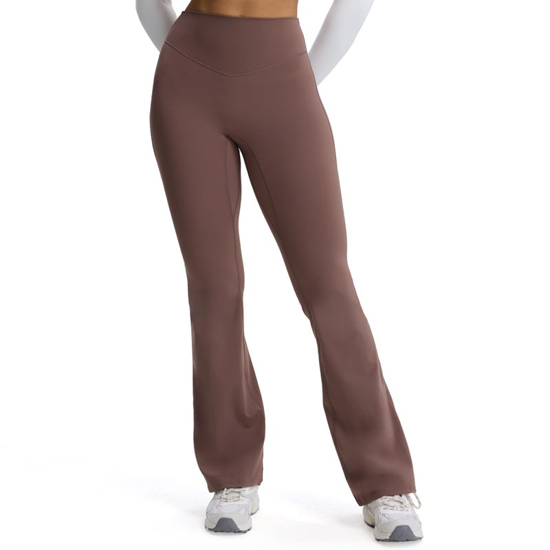 Aoxjox Flare Leggings for Women Metamorph Mid-Rise Hidden Scrunch Butt Lifting Wide Leg Yoga Pants 34" (Fudge Coffee, Small) - Image 1