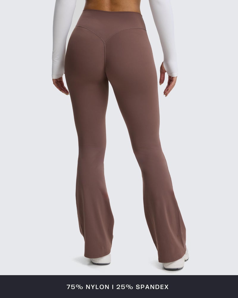Aoxjox Flare Leggings for Women Metamorph Mid-Rise Hidden Scrunch Butt Lifting Wide Leg Yoga Pants 34" (Fudge Coffee, Small) - Image 3
