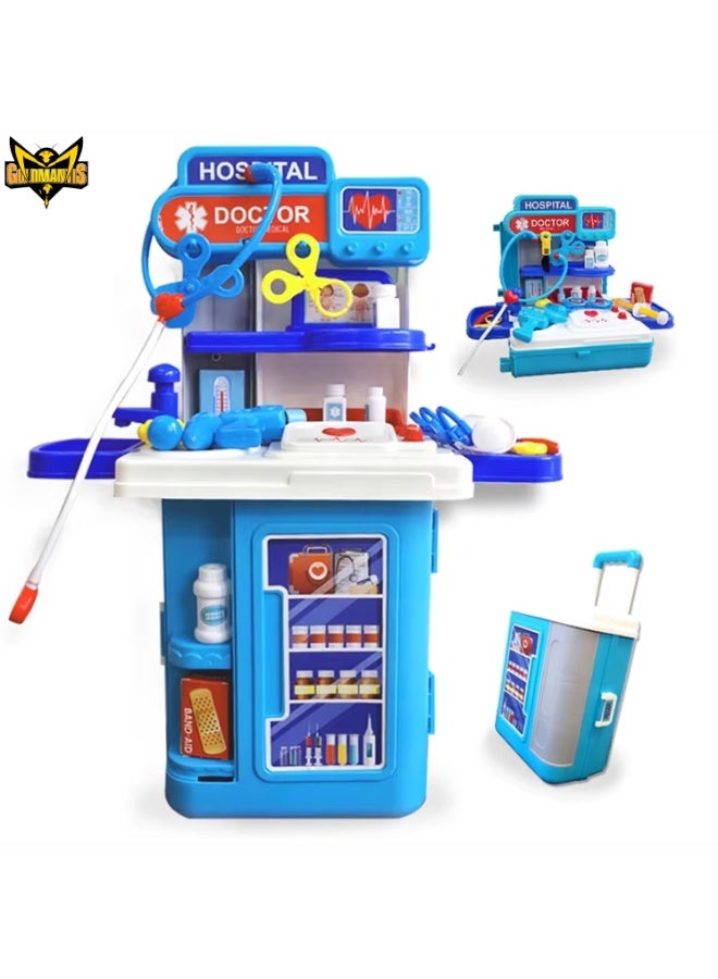 GOLD MANTIS Deluxe Medical Station Toy Set – Portable Doctor Kit with Rolling Trolley, Light-Up Tools & Pretend Play Hospital Accessories for Kids - Image 1