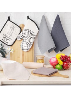 YIM-VIBEHAUS 6 Pack Kitchen Towels and Dishcloths Sets 100% Cotton Soft Quick Drying Dish Towels for Kitchen Absorbent Kitchen Dish Cloths Washing Dishes, 12x12 Inches, Multi Color  - Image 5