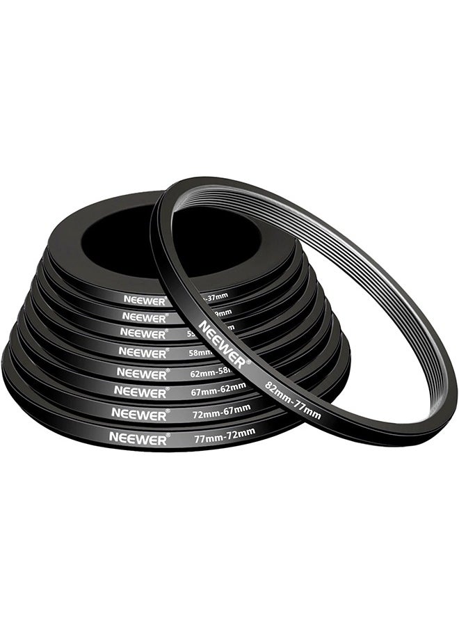 Neewer - Neewer 18 Pieces Metal Camera Lens Filter Adapter Ring Kit 9 Pieces Step Up Ring+9 Pieces Step Down Ring Set Compatible with Canon Nikon Sony Olympus DSLR Camera (Black) - Image 1