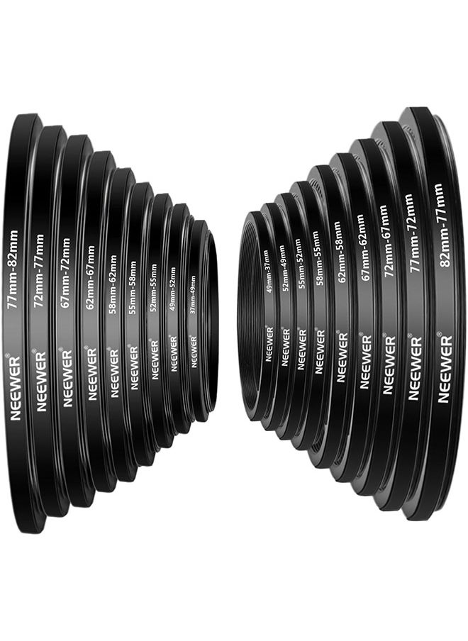 Neewer - Neewer 18 Pieces Metal Camera Lens Filter Adapter Ring Kit 9 Pieces Step Up Ring+9 Pieces Step Down Ring Set Compatible with Canon Nikon Sony Olympus DSLR Camera (Black) - Image 1