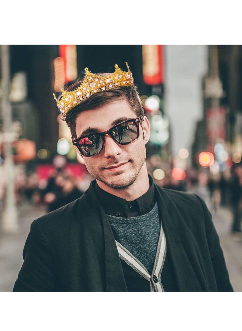 SYOSI - King Crown for Men and Women, Pearls and Crystal Prince Crown for Boy Round Royal Gold Crowns for Birthdays Wedding Party Prom Cosplay - Image 1