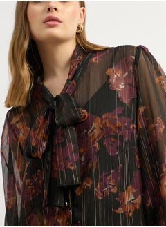 Printed Balloon Sleeve Tie-Up Neck Blouse - pzsku/Z45C71145BF7CBDE9A63AZ/45/1741119956/857e2b98-49ae-4d0d-9974-52667ef53835