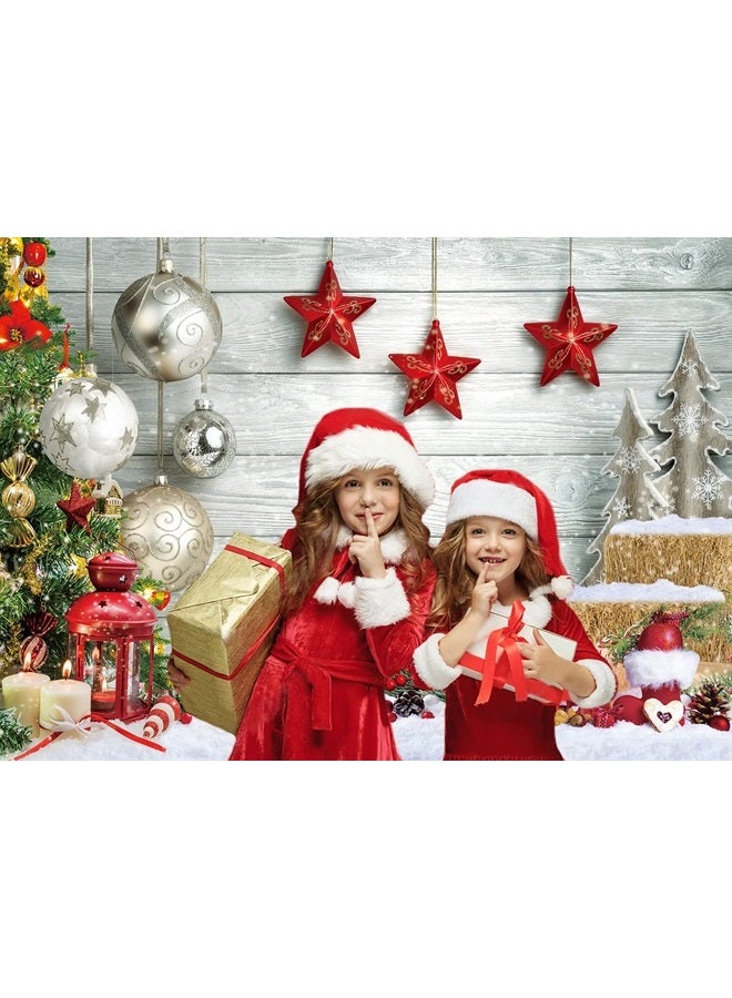 CYLYH 7X5FT Christmas Photography Backdrop White Wood Floor Photography Backdrop Winter Snow Christmas Balls Xmas Tree Gift Family Party Photo Background New Year Party Banner Backdrop D551 - Image 2