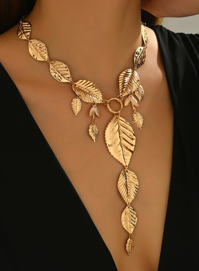 Take Two Gold Leaf Pendant Long Necklace - Image 1
