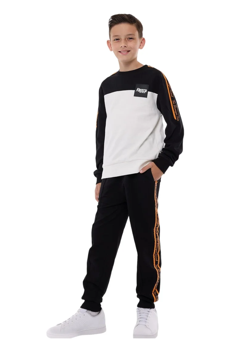 victor and jane Boys' 2-Piece Set- Sweatshirt and Jogger Set (8-14 yrs) Off-White/Black