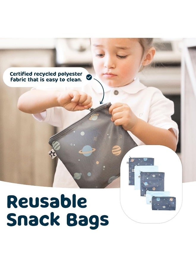 Tiny Twinkle 5 Pack Reusable Snack Bags - Machine Washable, PVC, BPA, Phthalate-Free Reusable Baby Food Lunch Bags (Space) - Image 3