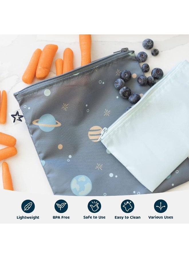 Tiny Twinkle 5 Pack Reusable Snack Bags - Machine Washable, PVC, BPA, Phthalate-Free Reusable Baby Food Lunch Bags (Space) - Image 5