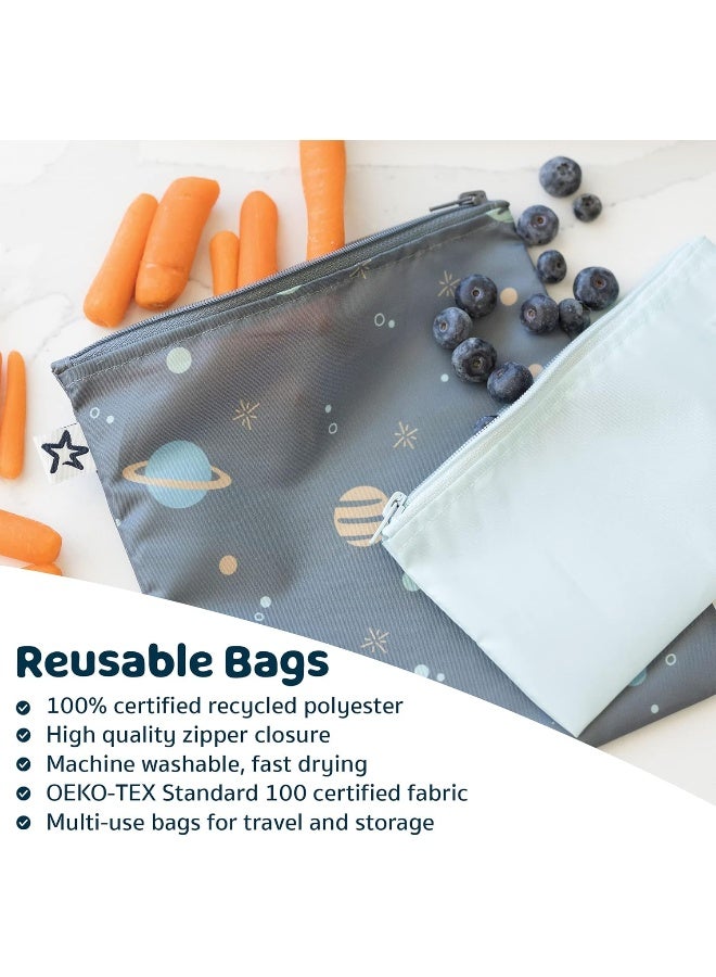 Tiny Twinkle 5 Pack Reusable Snack Bags - Machine Washable, PVC, BPA, Phthalate-Free Reusable Baby Food Lunch Bags (Space) - Image 2