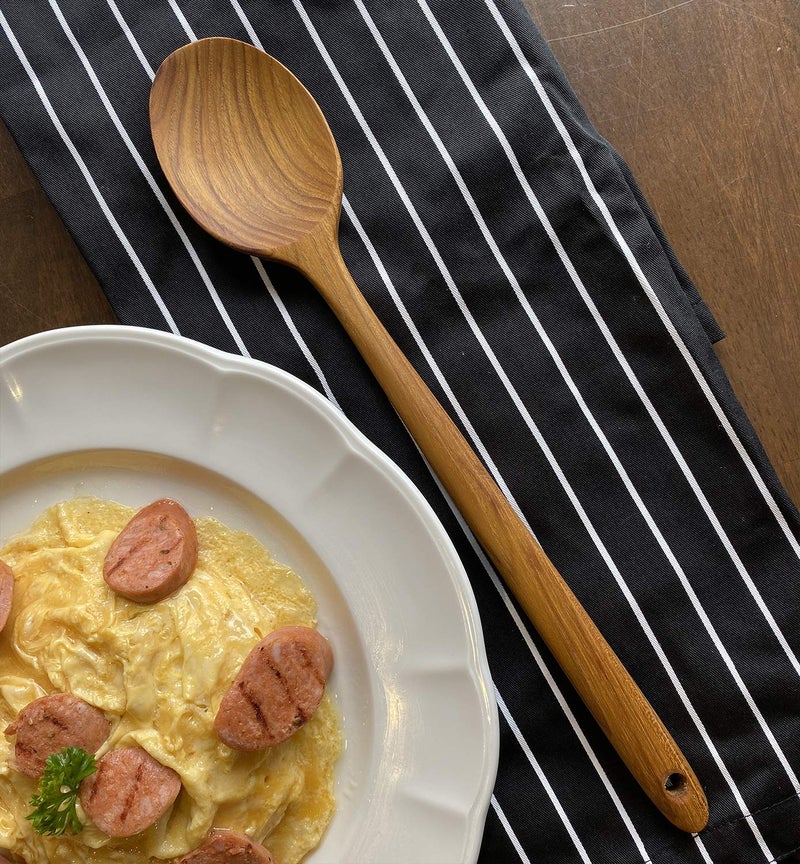 طقم أدوات مطبخ خشبي من FAAY مقاس 12.5 بوصة (قطعتان)، ملعقة مسطحة وملعقة مسطحة من خشب الساج الطبيعي 100%، مصنوعة من خشب الساج عالي المقاومة للرطوبة، ملعقة خشبية صحية لأواني الطهي غير اللاصقة - Image 5