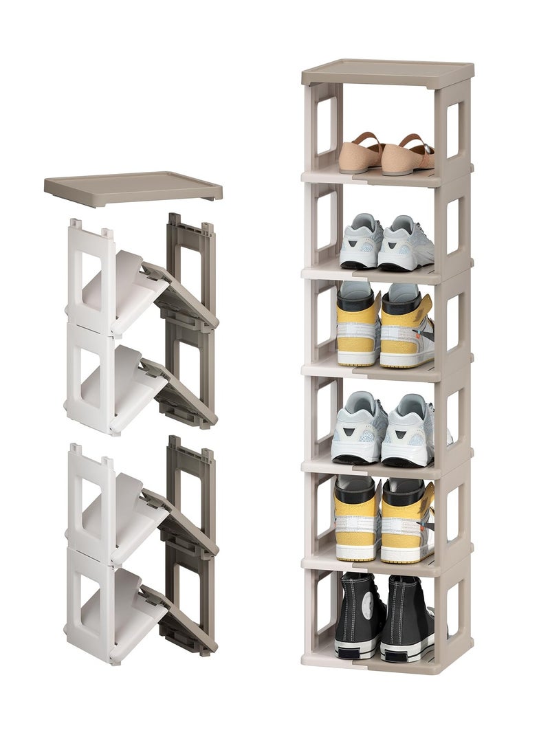 Excefore أرفف أحذية قائمة بذاتها، رف أحذية 7 طبقات لارضية الخزانة، خزانة تخزين أحذية قابلة للطي، رف أحذية عمودي ضيق للمساحات الصغيرة، حامل أحذية قابل للتكديس لمدخل، خزانة، سكن جامعي، أبيض - Image 1