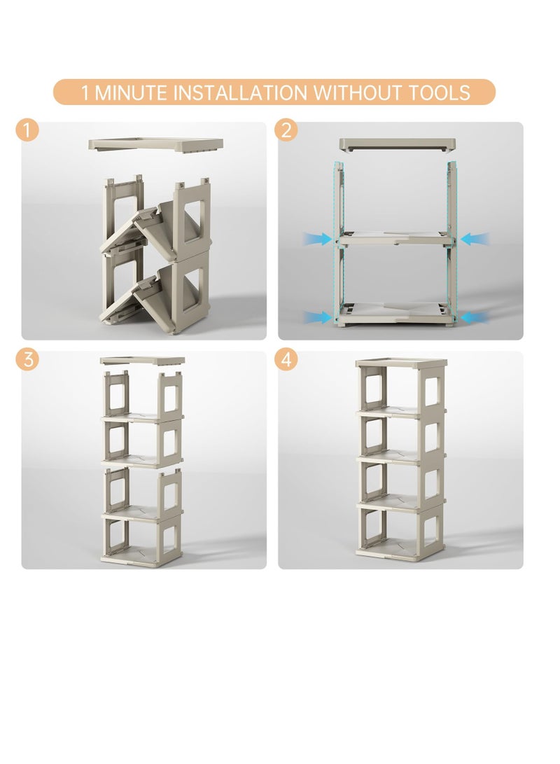 Excefore أرفف أحذية قائمة بذاتها، رف أحذية 7 طبقات لارضية الخزانة، خزانة تخزين أحذية قابلة للطي، رف أحذية عمودي ضيق للمساحات الصغيرة، حامل أحذية قابل للتكديس لمدخل، خزانة، سكن جامعي، أبيض - Image 5