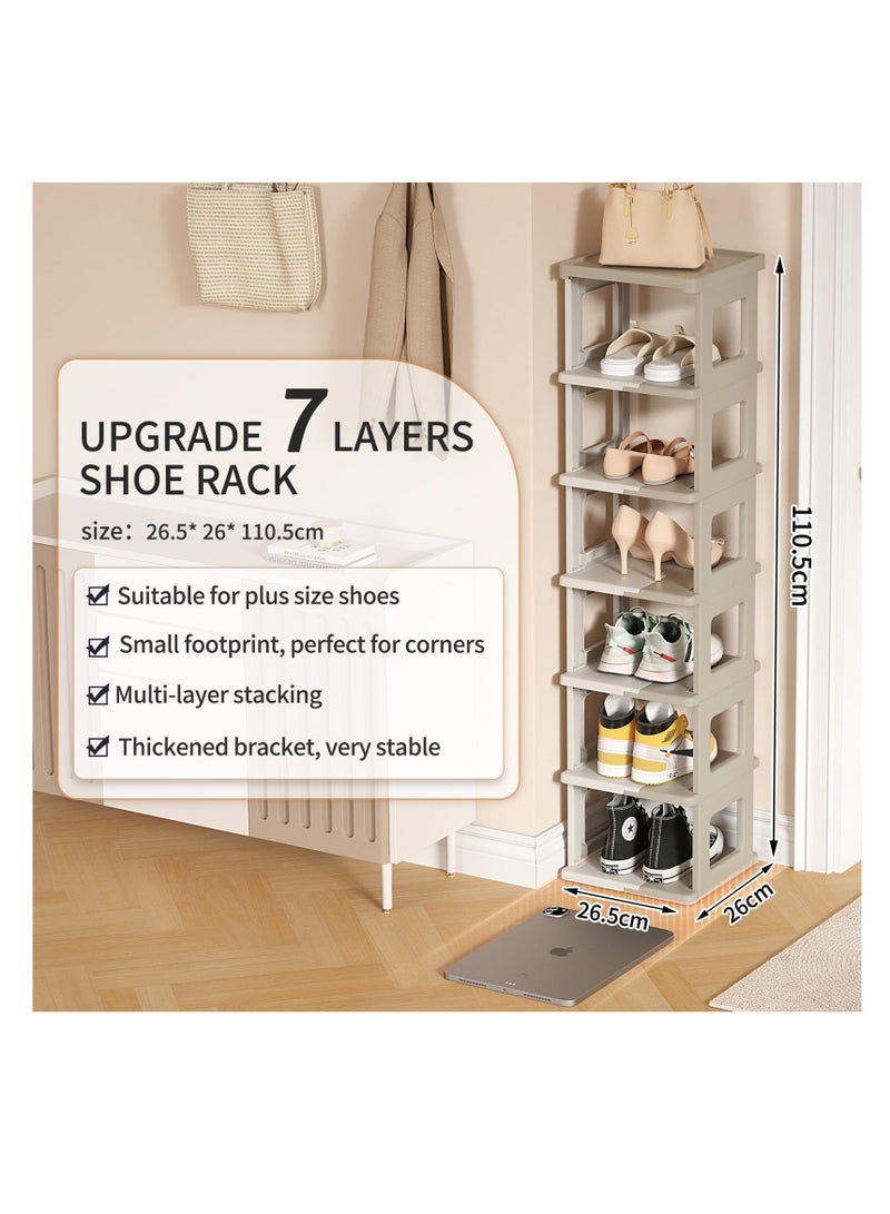 Excefore أرفف أحذية قائمة بذاتها، رف أحذية 7 طبقات لارضية الخزانة، خزانة تخزين أحذية قابلة للطي، رف أحذية عمودي ضيق للمساحات الصغيرة، حامل أحذية قابل للتكديس لمدخل، خزانة، سكن جامعي، أبيض - Image 4