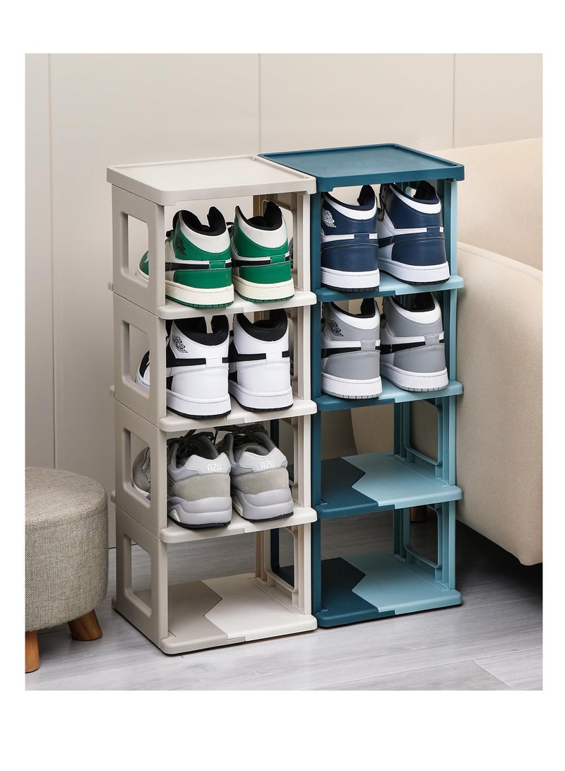 Excefore أرفف أحذية قائمة بذاتها، رف أحذية 7 طبقات لارضية الخزانة، خزانة تخزين أحذية قابلة للطي، رف أحذية عمودي ضيق للمساحات الصغيرة، حامل أحذية قابل للتكديس لمدخل، خزانة، سكن جامعي، أبيض - Image 2