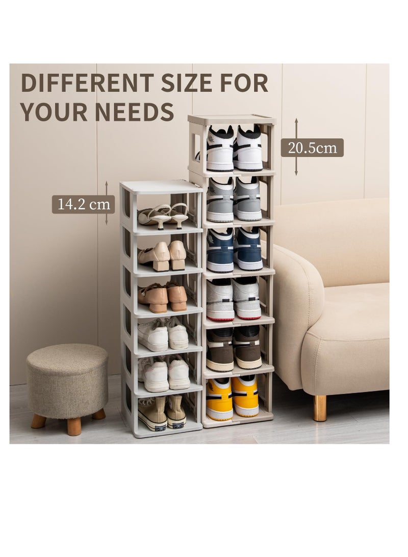 Excefore أرفف أحذية قائمة بذاتها، رف أحذية 7 طبقات لارضية الخزانة، خزانة تخزين أحذية قابلة للطي، رف أحذية عمودي ضيق للمساحات الصغيرة، حامل أحذية قابل للتكديس لمدخل، خزانة، سكن جامعي، أبيض - Image 3