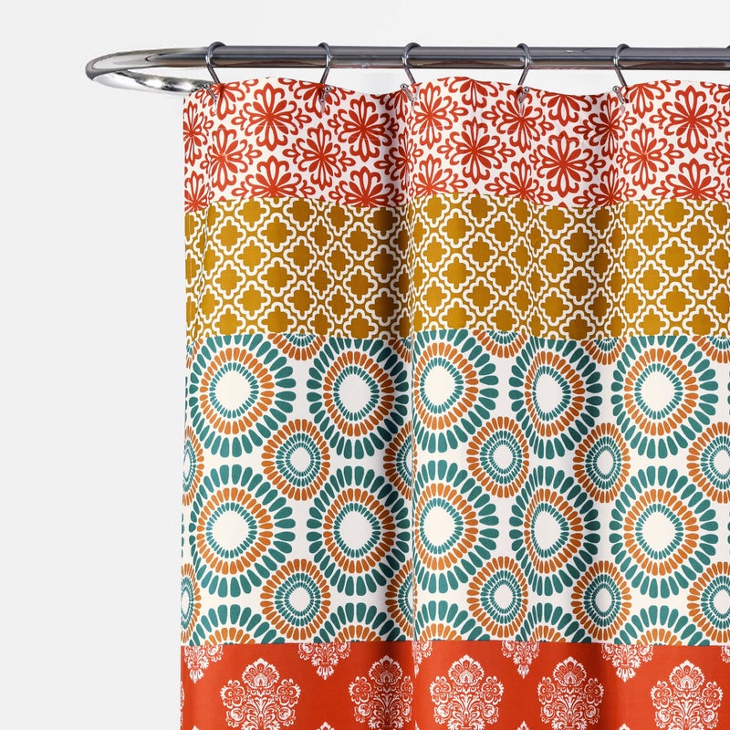 Lush Decor Bohemian Stripe Shower Curtain 72" W x 84" L Turquoise & Orange - Bathroom Curtain - Extra Long Shower Curtain - Boho Decor - Striped Shower Curtains - Image 2