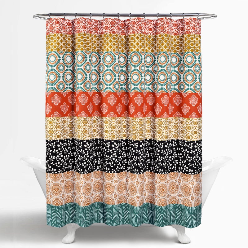 Lush Decor Bohemian Stripe Shower Curtain 72" W x 84" L Turquoise & Orange - Bathroom Curtain - Extra Long Shower Curtain - Boho Decor - Striped Shower Curtains - Image 5