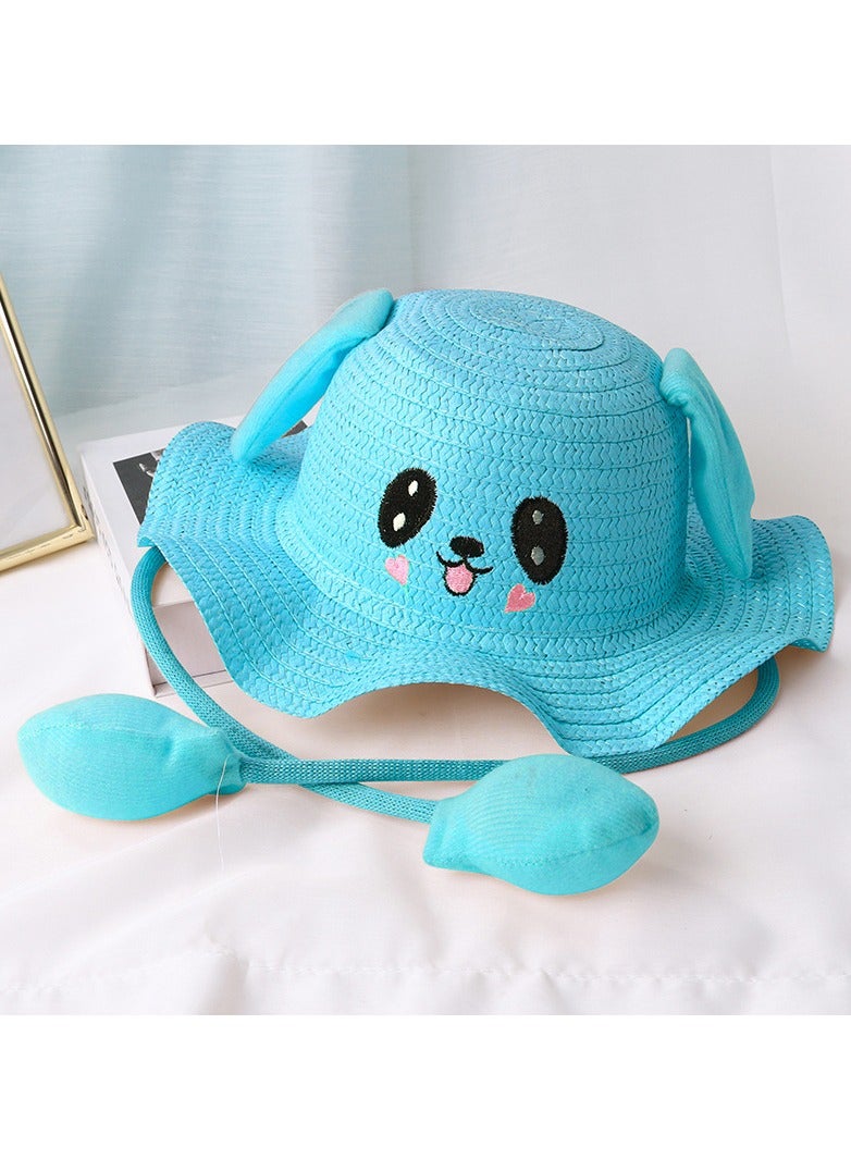 KUYING New Rabbit Ears Moving Straw Hat Children's Cute Wave Brim Fisherman Hat