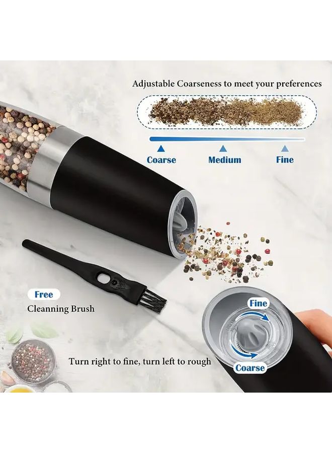 Two In One Electric Pepper And Salt Grinder Set Black One Touch Automatic Operation With Adjustable Coarseness - Image 2