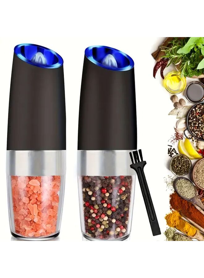 Two In One Electric Pepper And Salt Grinder Set Black One Touch Automatic Operation With Adjustable Coarseness - Image 1