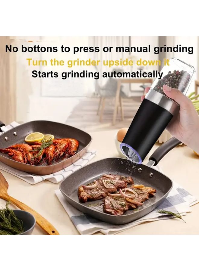 Two In One Electric Pepper And Salt Grinder Set Black One Touch Automatic Operation With Adjustable Coarseness - Image 4