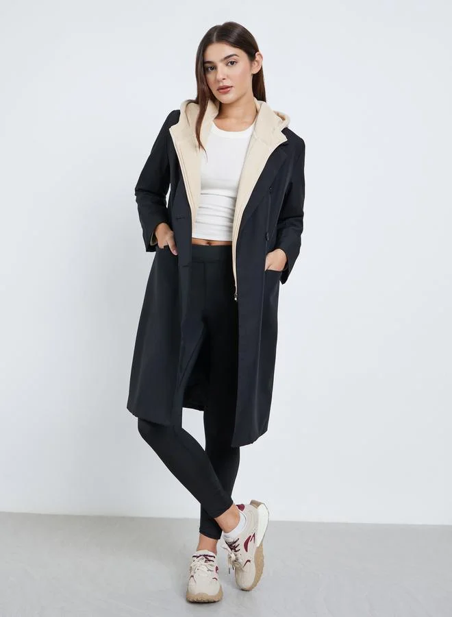 Black Knee-Length Double Breasted Coat