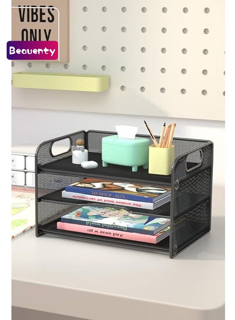 Beauenty Black 3 Tiers Organizer Mesh Desktop File Organizer Paper Sorter - Image 1