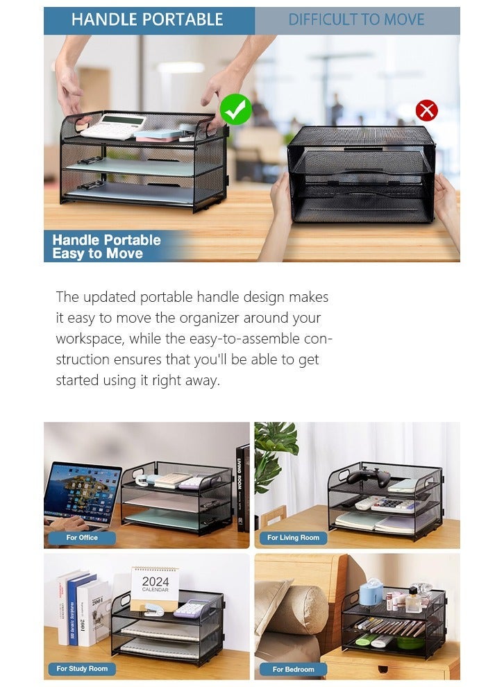 Beauenty Black 3 Tiers Organizer Mesh Desktop File Organizer Paper Sorter - Image 4