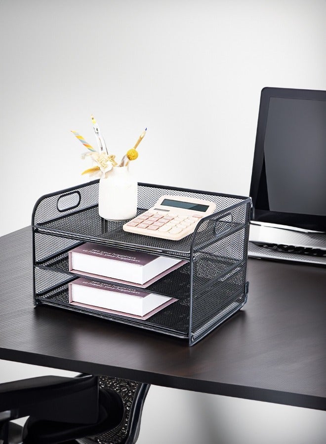 Beauenty Black 3 Tiers Organizer Mesh Desktop File Organizer Paper Sorter - Image 2