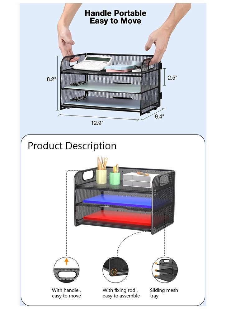 Beauenty Black 3 Tiers Organizer Mesh Desktop File Organizer Paper Sorter - Image 3
