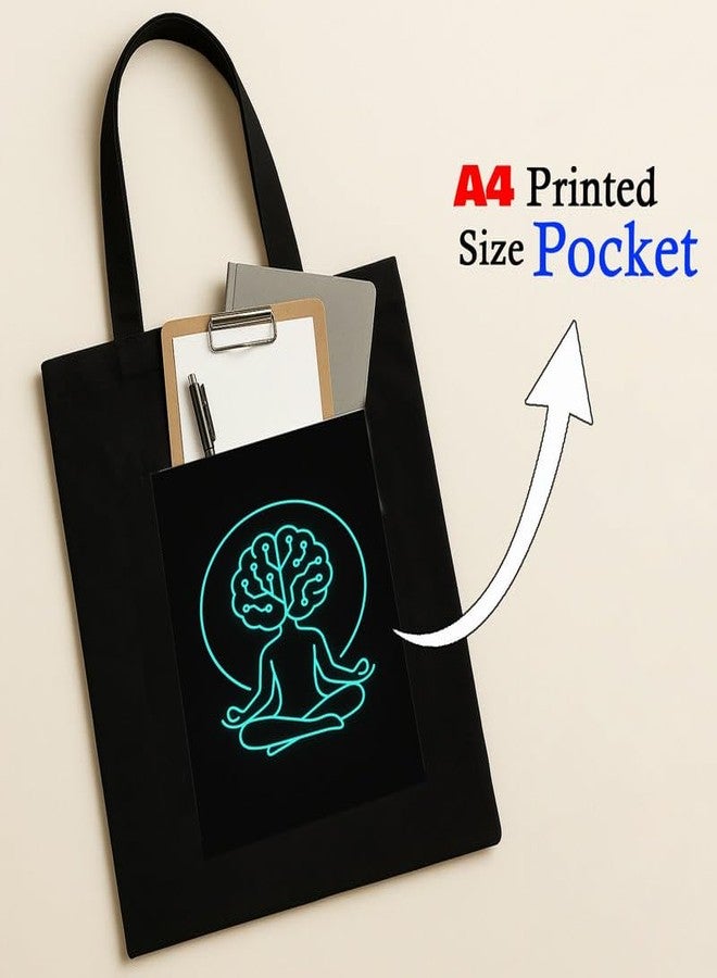 Megrok Cybernetic Brain Tote Bag for Women | Front A4 Size Printed Pocket | 16x14 Inch Futuristic Cotton Bag | Robotics Exhibition Statement - Image 2