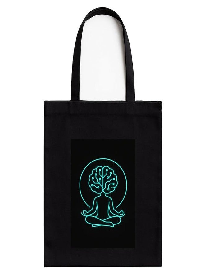 Megrok Cybernetic Brain Tote Bag for Women | Front A4 Size Printed Pocket | 16x14 Inch Futuristic Cotton Bag | Robotics Exhibition Statement - Image 1