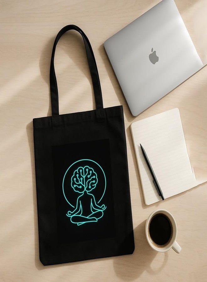 Megrok Cybernetic Brain Tote Bag for Women | Front A4 Size Printed Pocket | 16x14 Inch Futuristic Cotton Bag | Robotics Exhibition Statement - Image 4